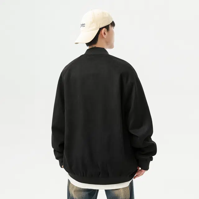 雅鹿 美式高街潮流字母印花基础款休闲宽松棒球领学院风纯色简约百搭夹克外套 男女同款