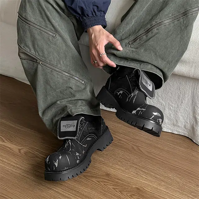 超纤皮 小众大头时尚百搭厚底通勤耍酷潮流鞋 防滑耐磨 低帮 生活休闲鞋 男女同款 黑色