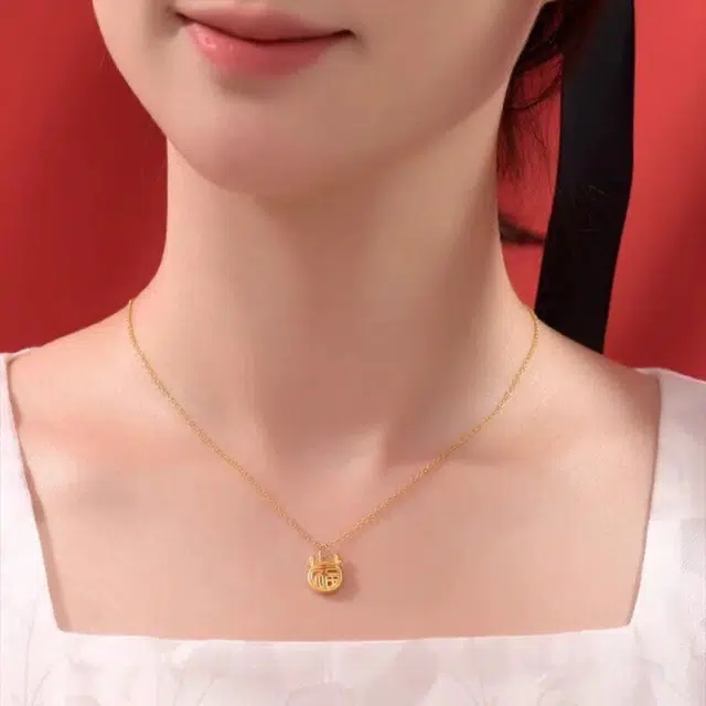 敦煌博物馆 龙角福锁骨链 足金 一口价 黄金项链 男女同款情侣款