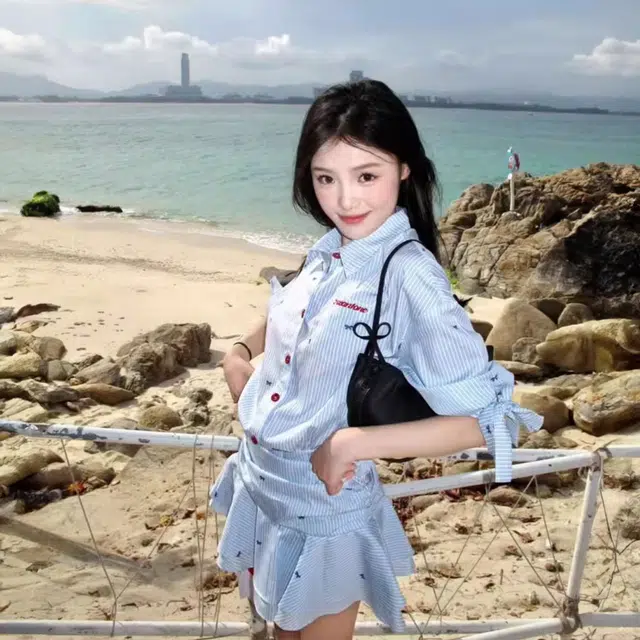邓大喵 学院风时尚感收腰百褶衬衫裙长袖连衣裙 女款