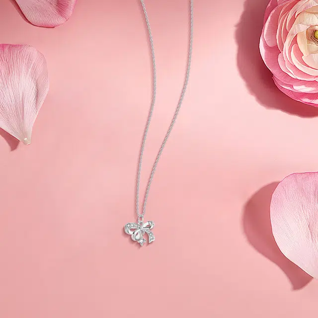 【纯银999】 六桂福珠宝 蝴蝶结 经典百搭小众设计学生日常高级感简约精致轻奢转运约会通勤温柔气质可调节锁骨链#好运 足银 项链 女款