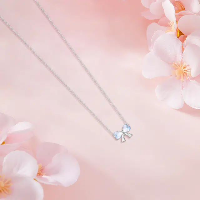 【S925银】 六桂福珠宝 蝴蝶结 小众设计经典百搭精致简约日常高级感轻奢平安通勤约会温柔气质可调节锁骨链#好运 锆石 项链 女款