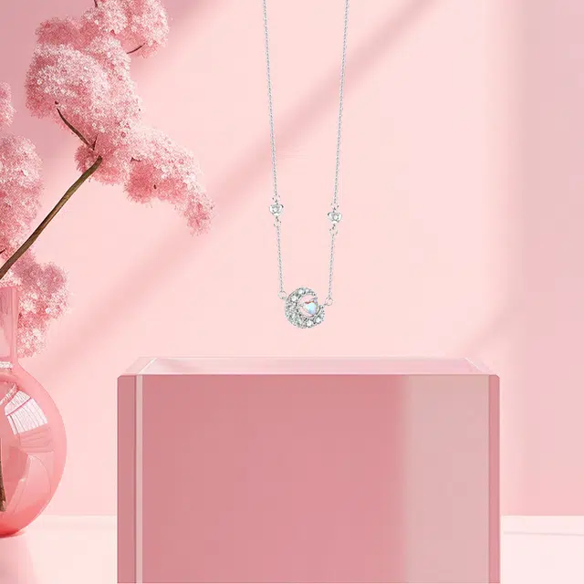 【纯银999】 六桂福珠宝 星月系列 小众设计经典百搭学生日常简约高级感精致轻奢平安约会通勤温柔气质可调节锁骨链#好运 足银 项链 女款