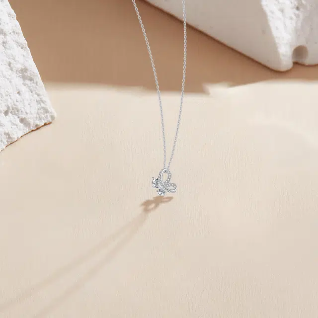 【纯银999 | 星光蝴蝶结】 六桂福珠宝 经典百搭小众设计高级感学生日常简约精致轻奢通勤极简约会温柔气质可调节锁骨链#好运 足银 项链 女款
