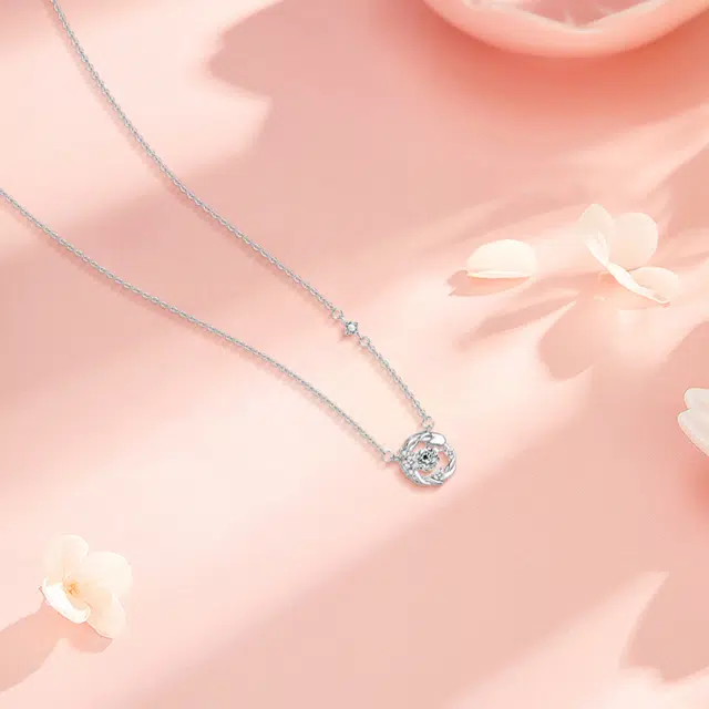 【纯银999】 六桂福珠宝 星月系列 小众设计经典百搭高级感学生日常精致简约轻奢转运约会通勤温柔气质可调节锁骨链#好运 足银  项链 女款