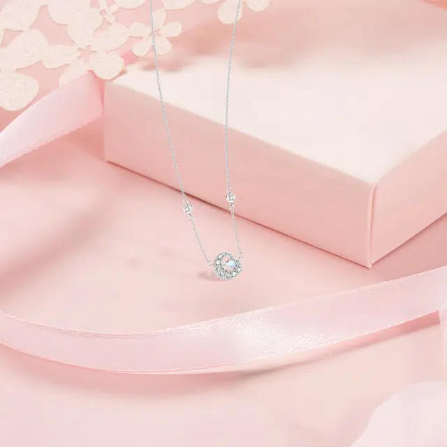 【纯银999】 六桂福珠宝 星月系列 小众设计经典百搭学生日常简约高级感精致轻奢平安约会通勤温柔气质可调节锁骨链#好运 足银 项链 女款