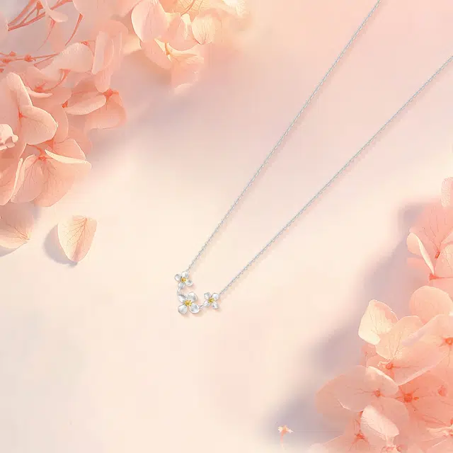 【纯银999 | 花团簇拥】 六桂福珠宝 经典百搭小众设计极简轻奢约会高级感学生日常精致简约通勤温柔气质可调节锁骨链 足银 项链 女款