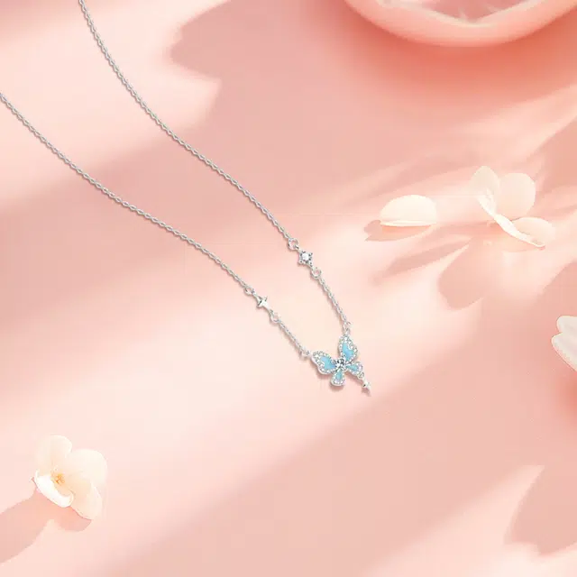 【纯银999】 六桂福珠宝 蝴蝶 小众设计百搭经典高级感学生日常精致简约轻奢转运约会通勤温柔气质可调节锁骨链#好运 足银 项链 女款