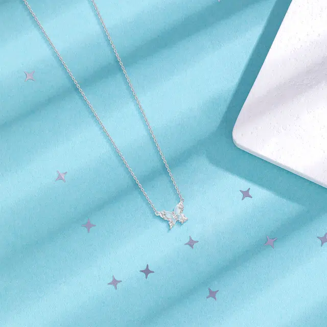 【纯银999 | 星光蝴蝶】 六桂福珠宝 小众设计经典百搭日常简约高级感精致轻奢通勤极简约会温柔气质可调节锁骨链#好运 足银 项链 女款