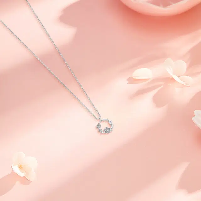 【纯银999】 六桂福珠宝 花环 小众设计经典百搭学生日常简约高级感精致轻奢极简通勤约会温柔气质可调节锁骨链 足银 项链 女款