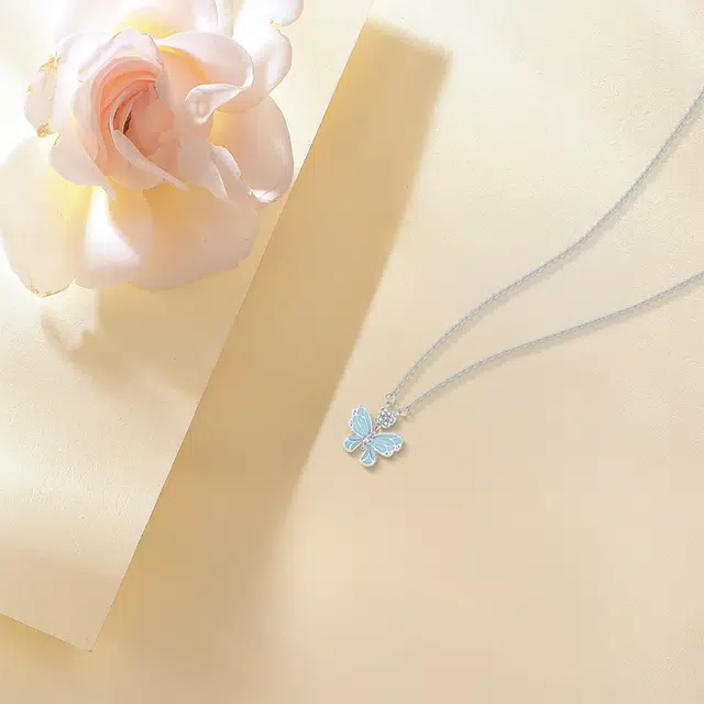 【纯银999】 六桂福珠宝 星光蝴蝶 小众设计百搭经典高级感日常精致简约轻奢平安通勤温柔气质可调节锁骨链#好运 足银 项链 女款