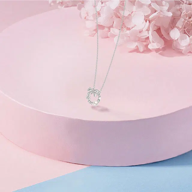 【纯银999】 六桂福珠宝 星光蝴蝶结 小众设计经典百搭学生日常简约高级感精致轻奢极简约会通勤温柔气质可调节锁骨链#好运 足银 项链 女款