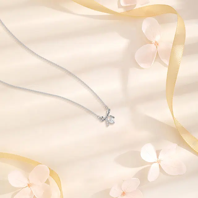 六桂福珠宝 蝴蝶结 小众设计经典百搭高级感精致简约学生日常时尚轻奢约会通勤温柔气质可调节锁骨链#好运 足银 项链 女款