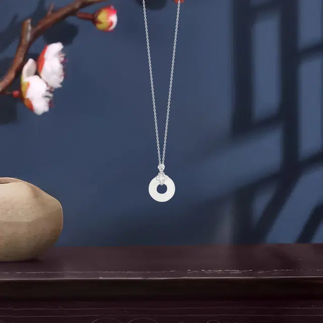 【纯银999】 六桂福珠宝 平安扣 小众设计经典百搭日常简约高级感精致轻奢极简通勤温柔气质可调节锁骨链#好运 足银 项链 女款