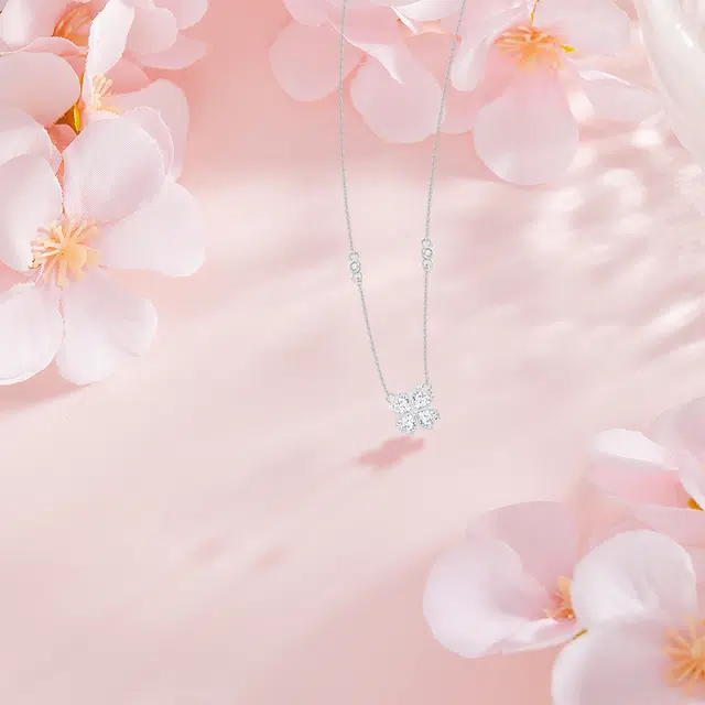 【纯银999 | 幸运四叶草】 六桂福珠宝 小众设计经典百搭高级感学生日常简约精致轻奢通勤极简约会温柔气质可调节锁骨链 足银 项链 女款