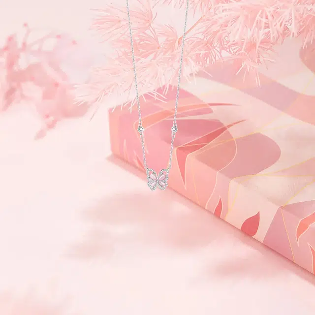 【纯银999】 六桂福珠宝 蝴蝶 经典百搭小众设计高级感学生日常简约精致轻奢转运约会通勤温柔气质可调节锁骨链#好运 足银 项链  女款