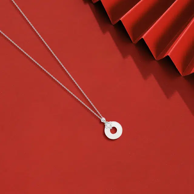 【纯银999】 六桂福珠宝 平安扣 小众设计经典百搭日常简约高级感精致轻奢极简通勤温柔气质可调节锁骨链#好运 足银 项链 女款