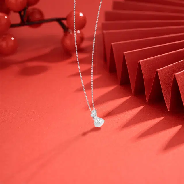 【纯银999】 六桂福珠宝 转运福袋 经典百搭小众设计精致高级感简约学生日常时尚轻奢约会通勤温柔气质可调节锁骨链#好运 足银 项链 女款