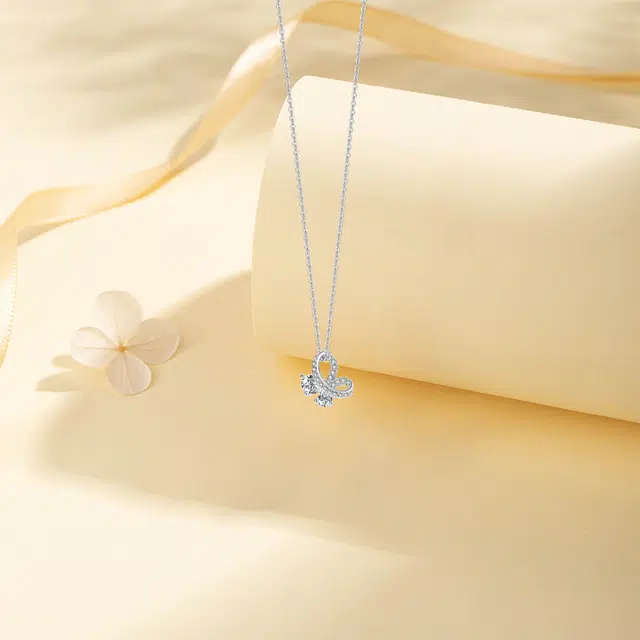 【纯银999 | 星光蝴蝶结】 六桂福珠宝 经典百搭小众设计高级感学生日常简约精致轻奢通勤极简约会温柔气质可调节锁骨链#好运 足银 项链 女款