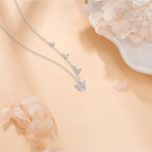 【纯银999】 六桂福珠宝 星光蝴蝶 小众设计经典百搭学生日常简约高级感精致轻奢转运约会通勤温柔气质可调节锁骨链#好运 足银 项链 女款