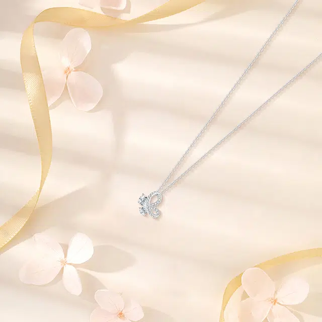 【纯银999 | 星光蝴蝶结】 六桂福珠宝 经典百搭小众设计高级感学生日常简约精致轻奢通勤极简约会温柔气质可调节锁骨链#好运 足银 项链 女款