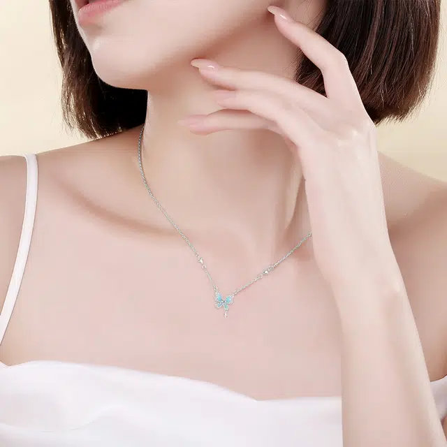 【纯银999】 六桂福珠宝 蝴蝶 小众设计百搭经典高级感学生日常精致简约轻奢转运约会通勤温柔气质可调节锁骨链#好运 足银 项链 女款
