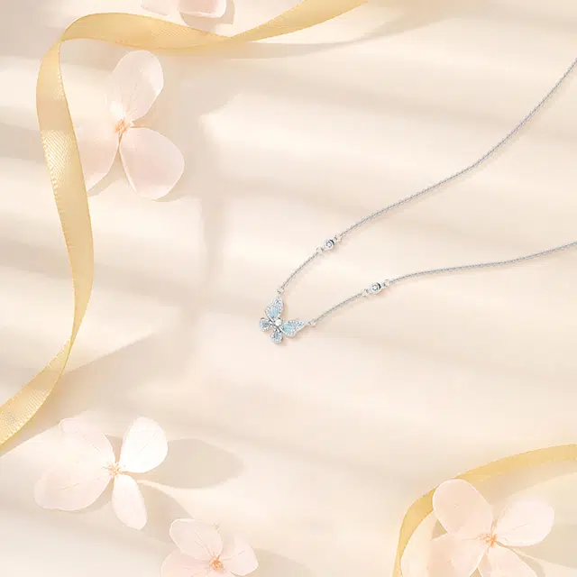 【纯银999】 六桂福珠宝 蝴蝶星光 小众设计经典百搭学生日常高级感简约精致轻奢转运约会通勤温柔气质可调节锁骨链#好运 足银 项链 女款