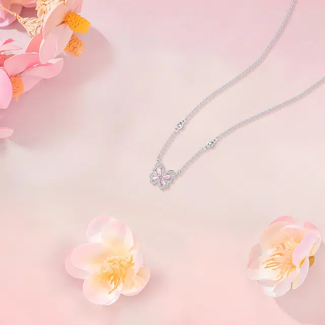 【纯银999】 六桂福珠宝 蝴蝶 经典百搭小众设计高级感学生日常简约精致轻奢转运约会通勤温柔气质可调节锁骨链#好运 足银 项链  女款