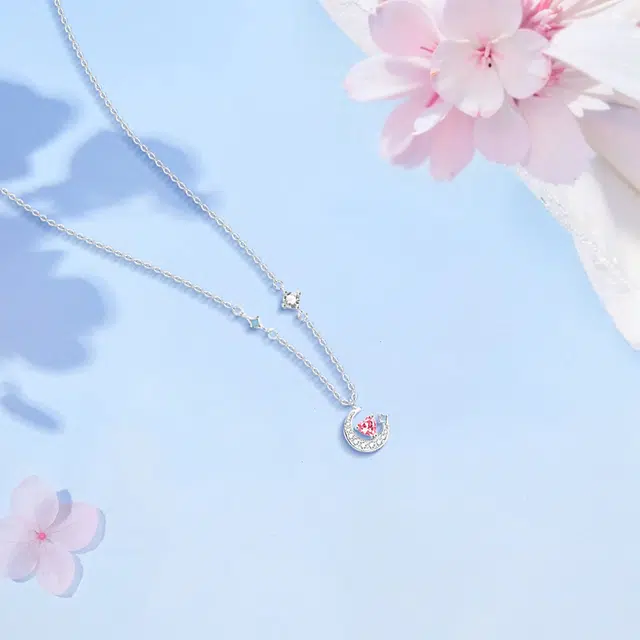 【纯银999】 六桂福珠宝 星月系列 小众设计经典百搭学生日常高级感简约精致轻奢转运约会通勤温柔气质可调节锁骨链#好运 足银 项链 女款