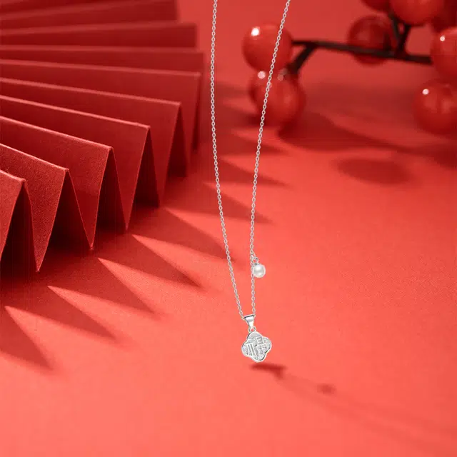 【纯银999】 六桂福珠宝 福牌 小众设计经典百搭学生日常简约高级感精致轻奢平安约会通勤温柔气质可调节锁骨链 足银 项链 女款