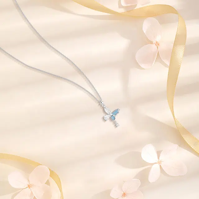 【纯银999】 六桂福珠宝 蝴蝶星光 经典百搭小众设计日常高级感简约精致轻奢转运通勤温柔气质可调节锁骨链#好运 足银 项链 女款