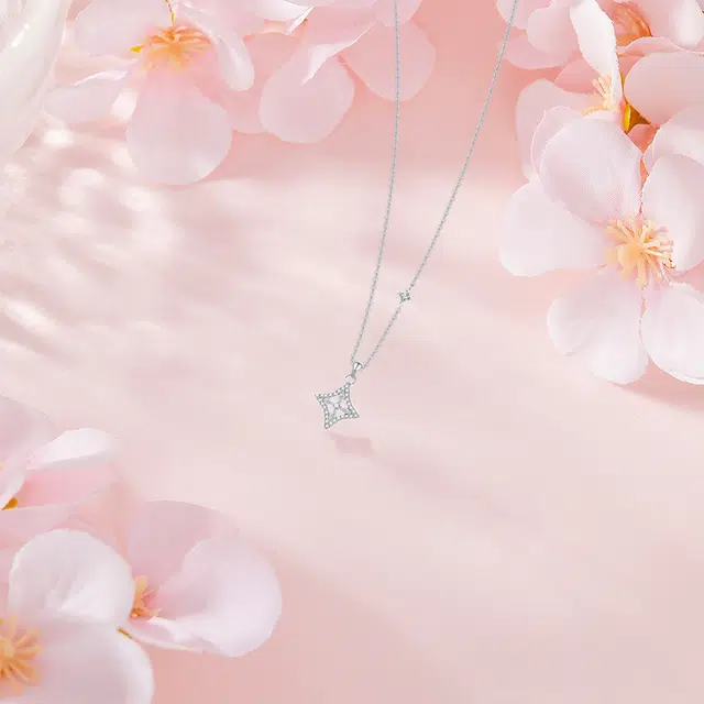 【纯银999 | 四芒星】 六桂福珠宝 经典百搭小众设计极简轻奢约会高级感学生日常精致简约通勤温柔气质可调节锁骨链 足银 项链 女款