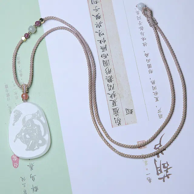 匠心琢玉 国风新潮 新中式 精雕笑佛弥勒佛轻奢 和田玉 项链 女款 白玉