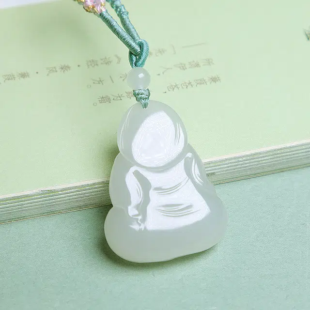 匠心琢玉 国风新潮新中式精雕双面笑佛冰底 和田玉 项链 女款 青白玉