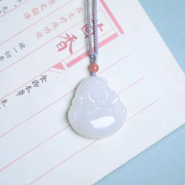 匠心琢玉 国风新潮 简约轻奢 弥勒佛笑佛吊坠 和田玉 项链 女款 白玉/青白玉