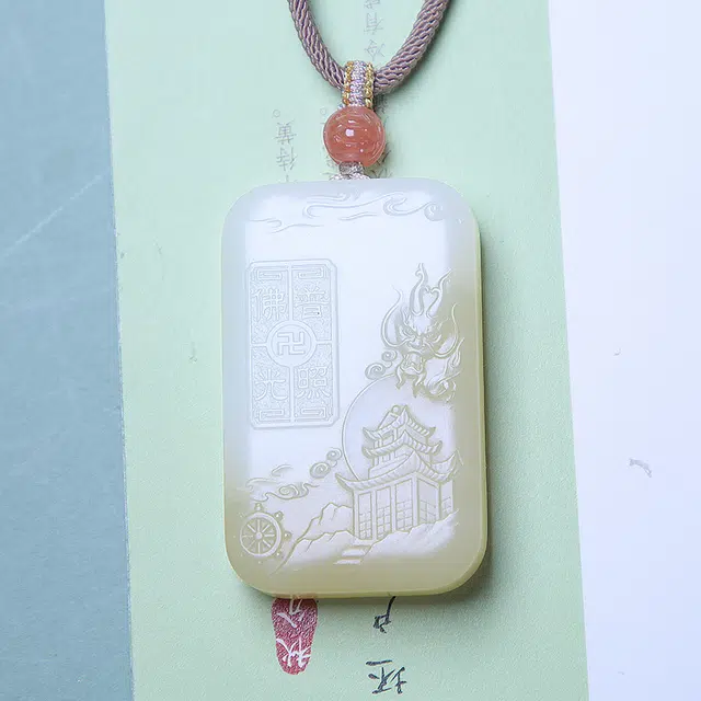 匠心琢玉 新中式 国风新潮 糖色观音大牌子 轻奢 温润细腻 和田玉 项链 男女同款情侣款 白玉