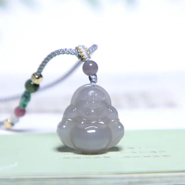 匠心琢玉 烟紫笑佛 和田玉 吊坠 女款 青玉