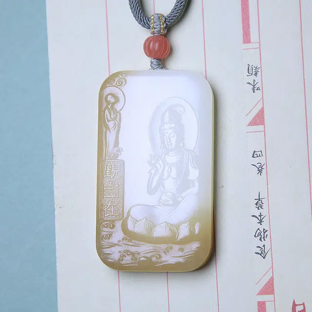 匠心琢玉 新中式 国风新潮 糖色观音玉牌 温润细腻 和田玉 项链 男女同款情侣款 白玉