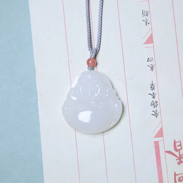 匠心琢玉 国风新潮 简约轻奢 弥勒佛笑佛吊坠 和田玉 项链 女款 白玉/青白玉