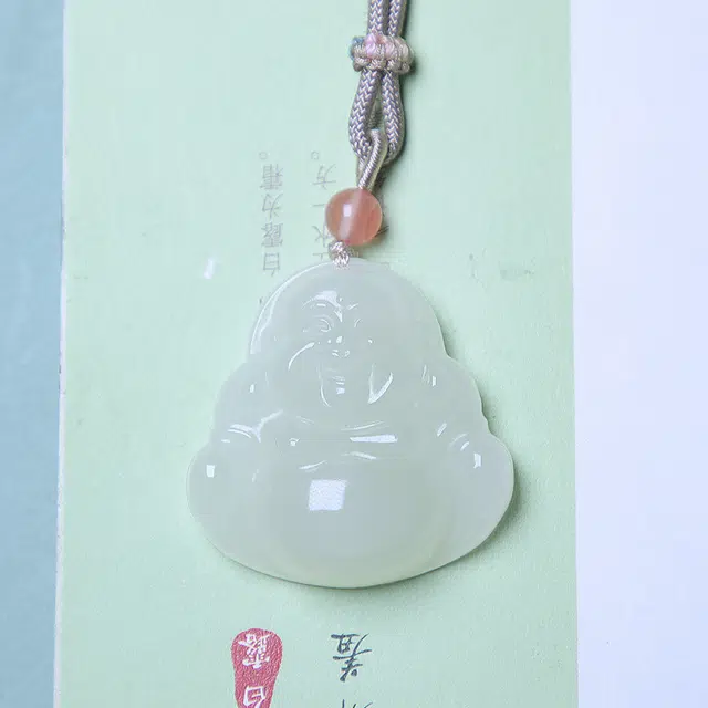 匠心琢玉 简约轻奢 国风新潮 笑佛吊坠 弥勒佛 和田玉项链 白玉/青白玉 女