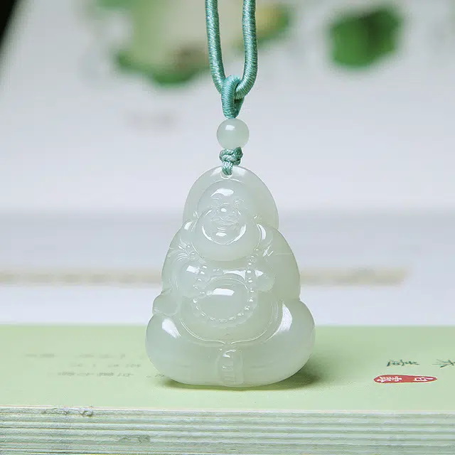 匠心琢玉 国风新潮新中式精雕双面笑佛冰底 和田玉 项链 女款 青白玉