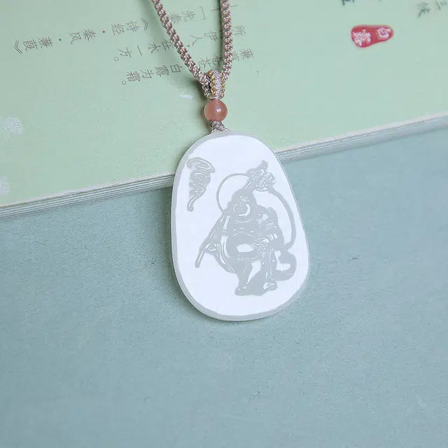 匠心琢玉 国风新潮 新中式 精雕笑佛弥勒佛轻奢 和田玉 项链 女款 白玉