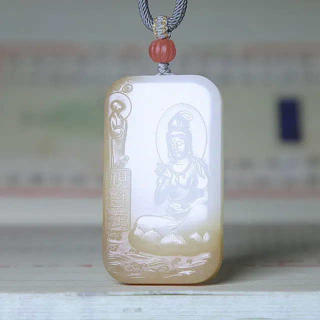 匠心琢玉 新中式 国风新潮 糖色观音玉牌 温润细腻 和田玉 项链 男女同款情侣款 白玉