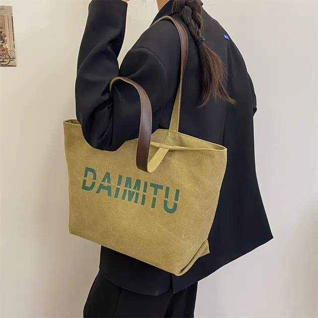 班亚奴 时尚潮流休闲出行便携大容量托特包 帆布 单肩包 常规 女款 黑色/卡其色/蓝色/米色