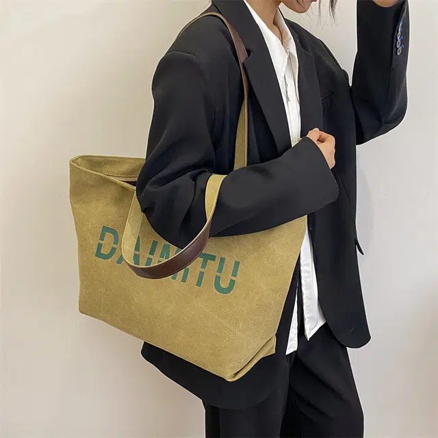 班亚奴 时尚潮流休闲出行便携大容量托特包 帆布 单肩包 常规 女款 黑色/卡其色/蓝色/米色