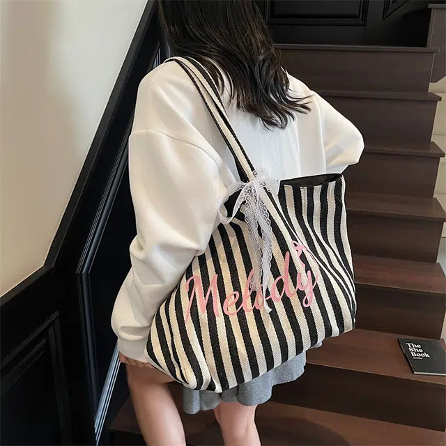班亚奴 小众简约条纹印日常通勤时尚 帆布 托特包单肩包 常规 女款 多色