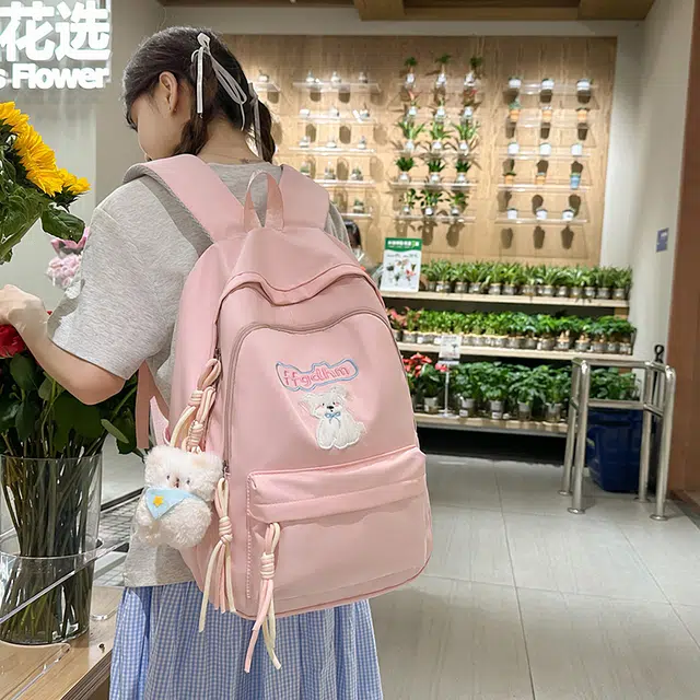 班亚奴 纯色简约时尚百搭校园原宿风 上课通勤大容量书包 尼龙 双肩包 女款 多色
