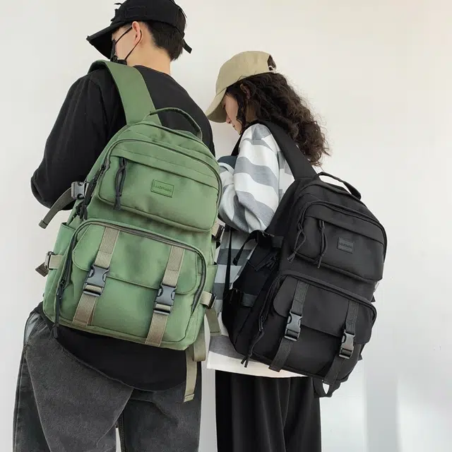 班亚奴 潮流时尚书包出行百搭便携大容量 尼龙 背包双肩包电脑包旅行包 中号 男女同款情侣款 绿色/黑色/卡其色