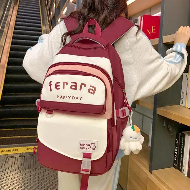 班亚奴 潮流时尚初高中生百搭大学生行便携大容量 尼龙 双肩包电脑包 男女同款 红色/黑色/紫色/卡其色/蓝色