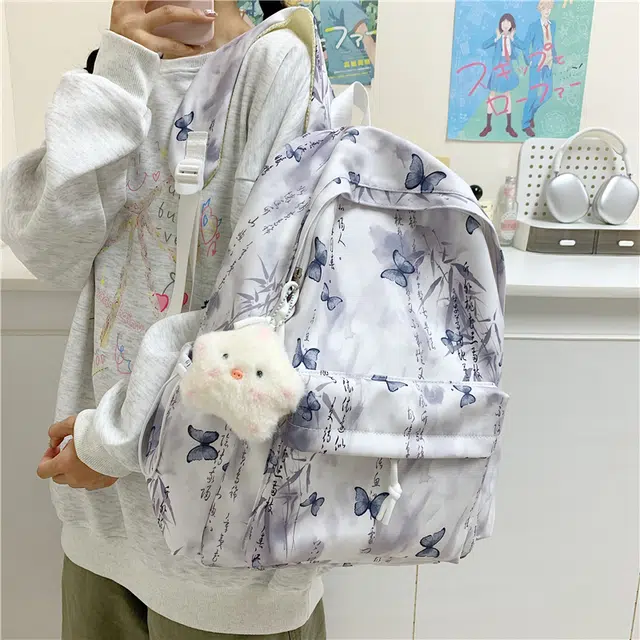 班亚奴 日系小清新时尚百搭蝴蝶印花通勤 牛津布 双肩包 常规 女款 多色